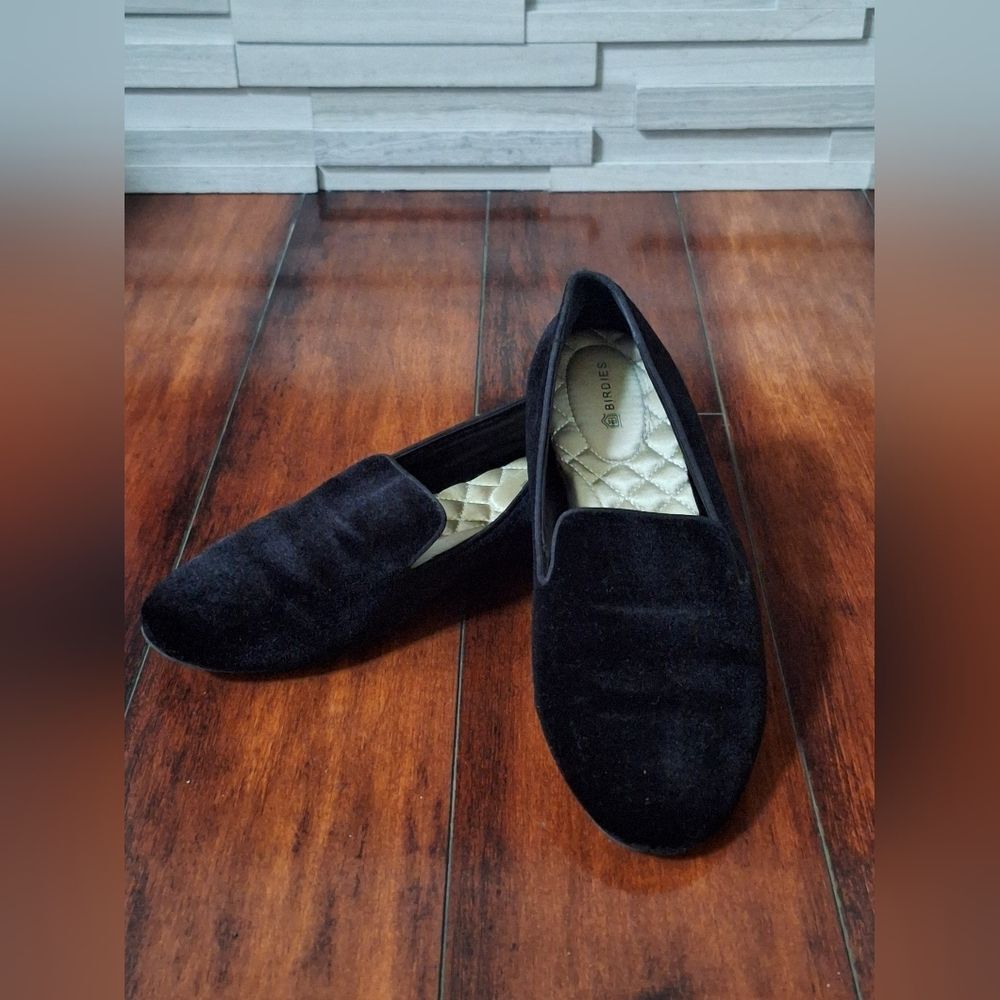 Birdies The Starling smoking slipper flats in black velvet Size 7